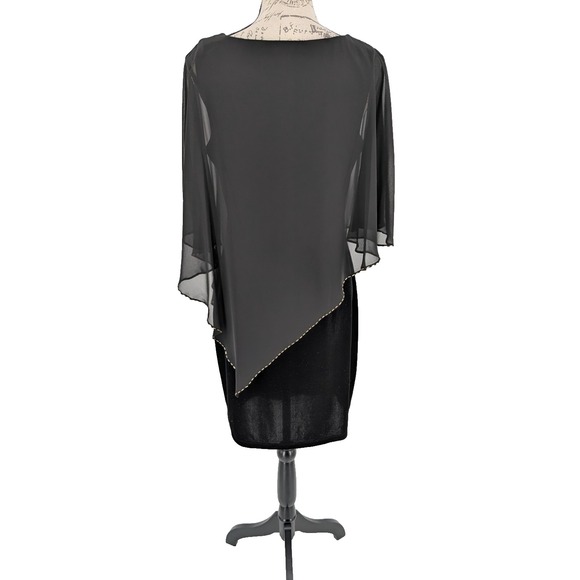 WHIMSY GOTH Black Velour Sheath Dress‎ SIZE 6 Grunge Fairy Sheer Capelet - Picture 4 of 14